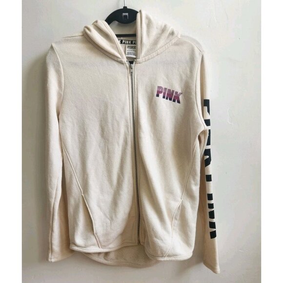 Victoria's Secret PINK Cream Purple Ombre Logo French Terry Full Zip Hoodie XS - Picture 1 of 6